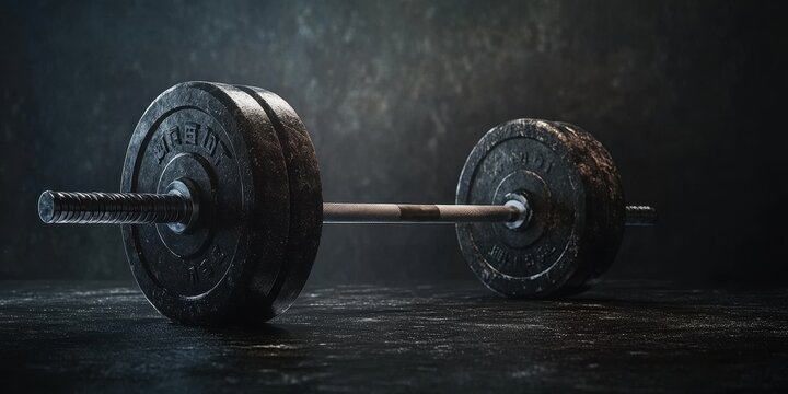 Chrome dumbbells on the floor of a dimly lit gym